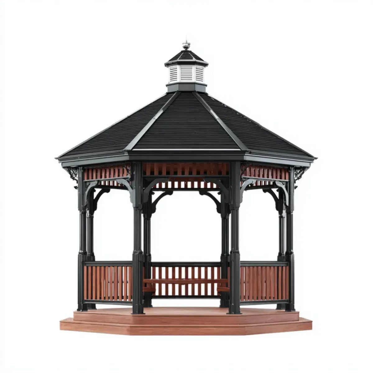 Ośmiokątna altana ogrodowa z aluminium i kompozytu WPC, czarno-brązowo-biała, 300 × 300 × 350 cm