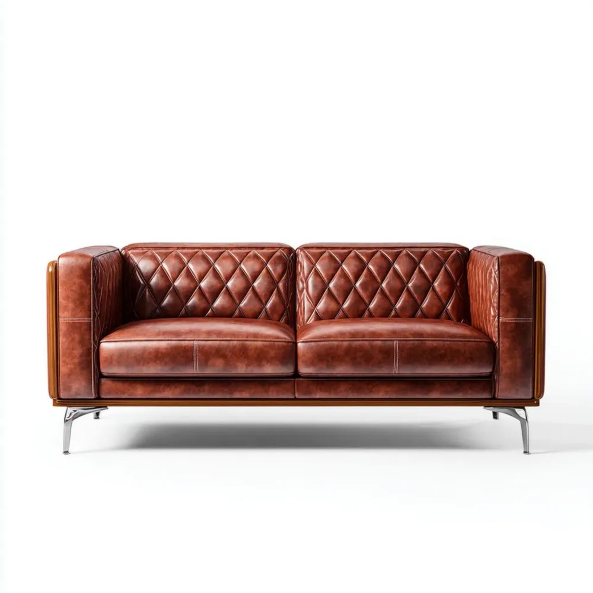 Sofa 2-osobowa brązowa ze skóry PU ze srebrnymi nogami, 180 x 85 x 82 cm