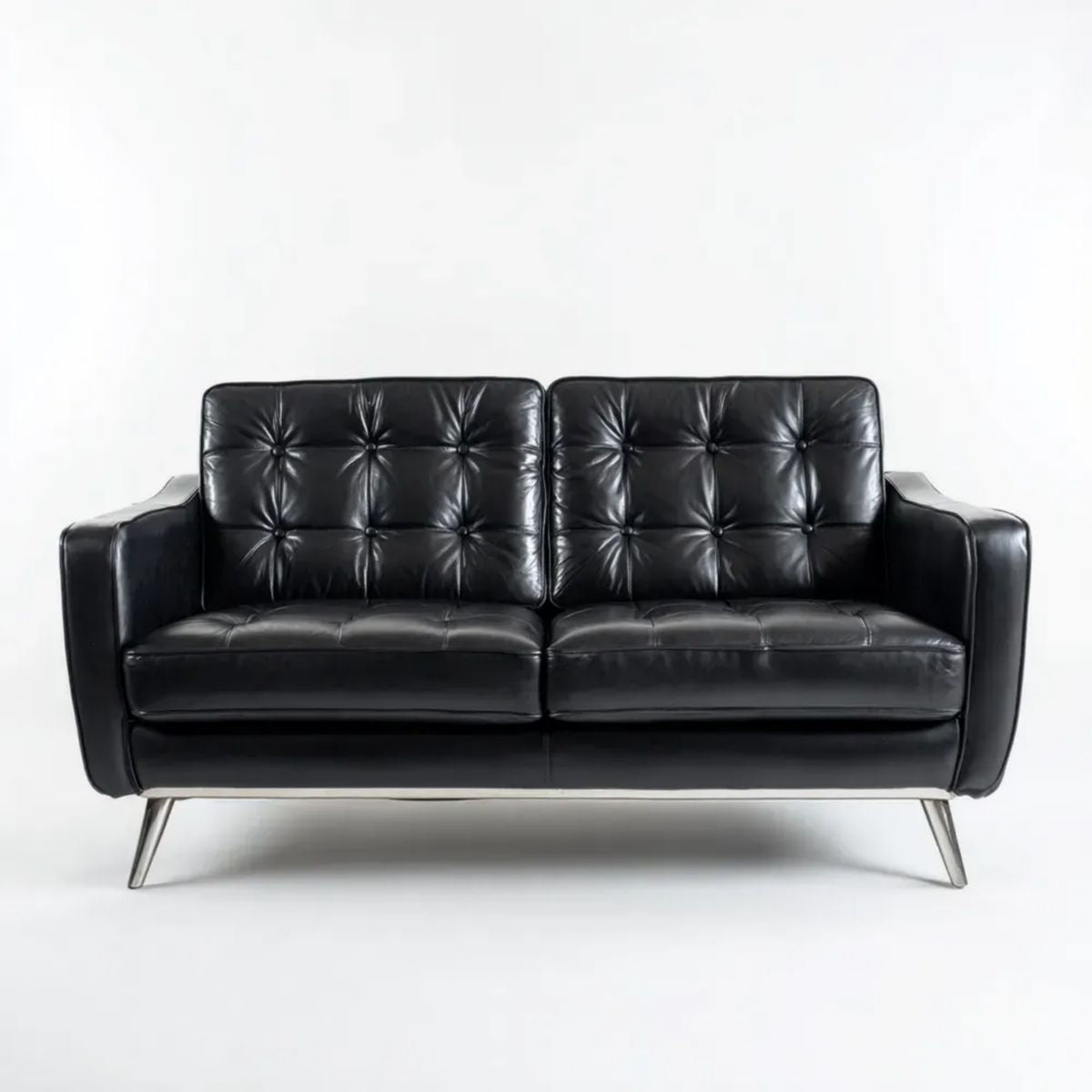 Dwuosobowa sofa ze skóry syntetycznej PU, czarna, 145 × 80 × 85 cm