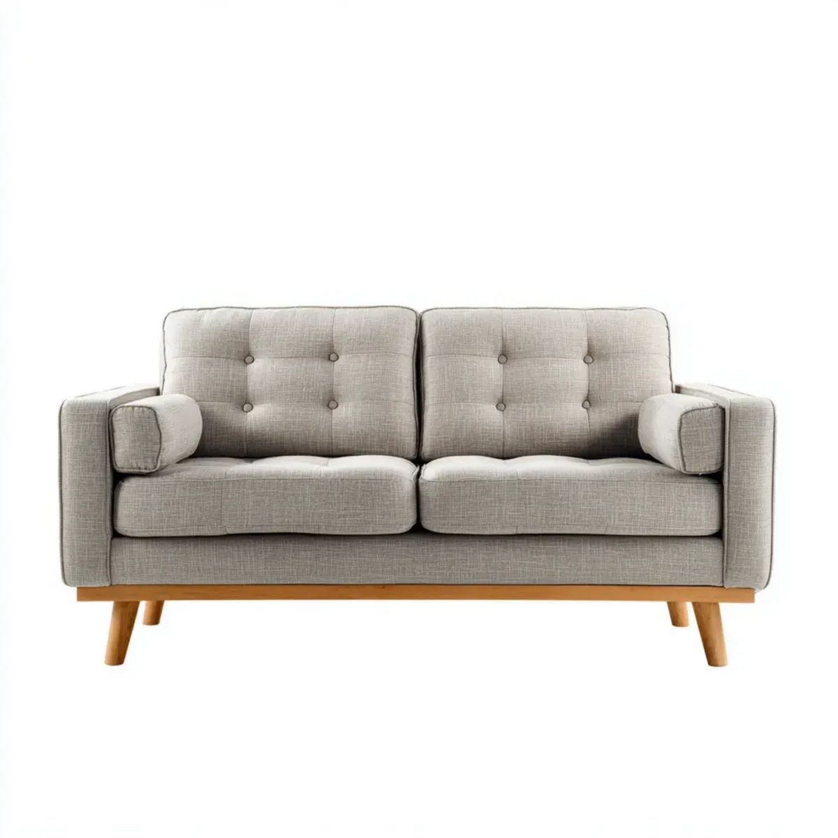 Sofa dwuosobowa jasnoszara z poliestrową tapicerką i drewnianymi nogami, 160 × 85 × 84 cm
