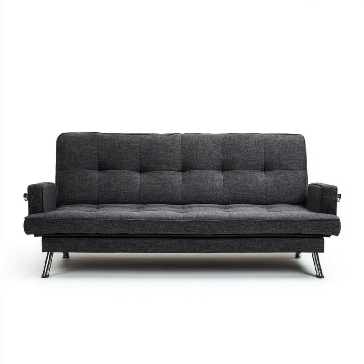 Grafitowa sofa rozkładana 3-osobowa z tapicerką poliestrową 180 x 84 x 82 cm