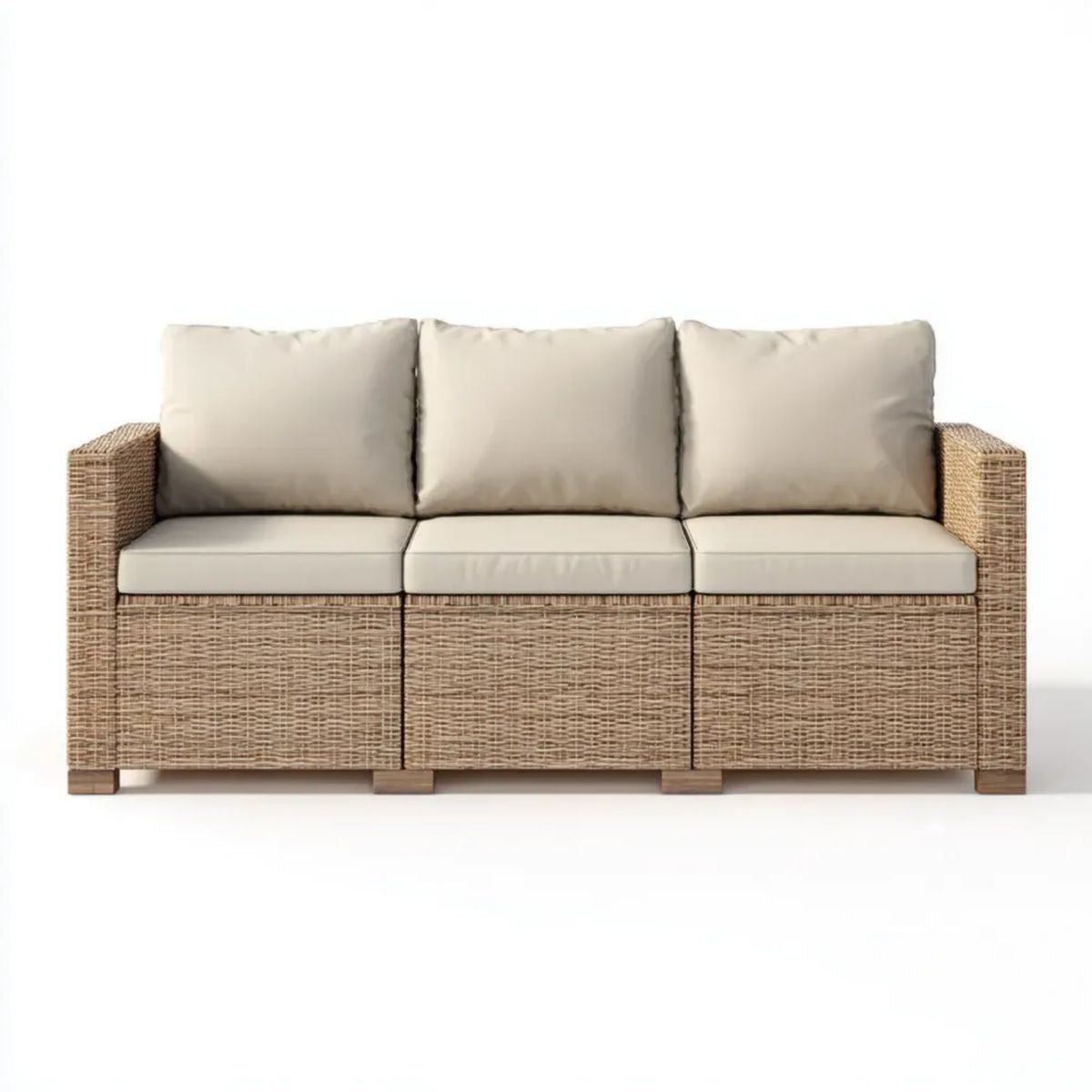 3-osobowa sofa ogrodowa z technorattanu, beżowo-naturalna, 210 x 75 x 80 cm
