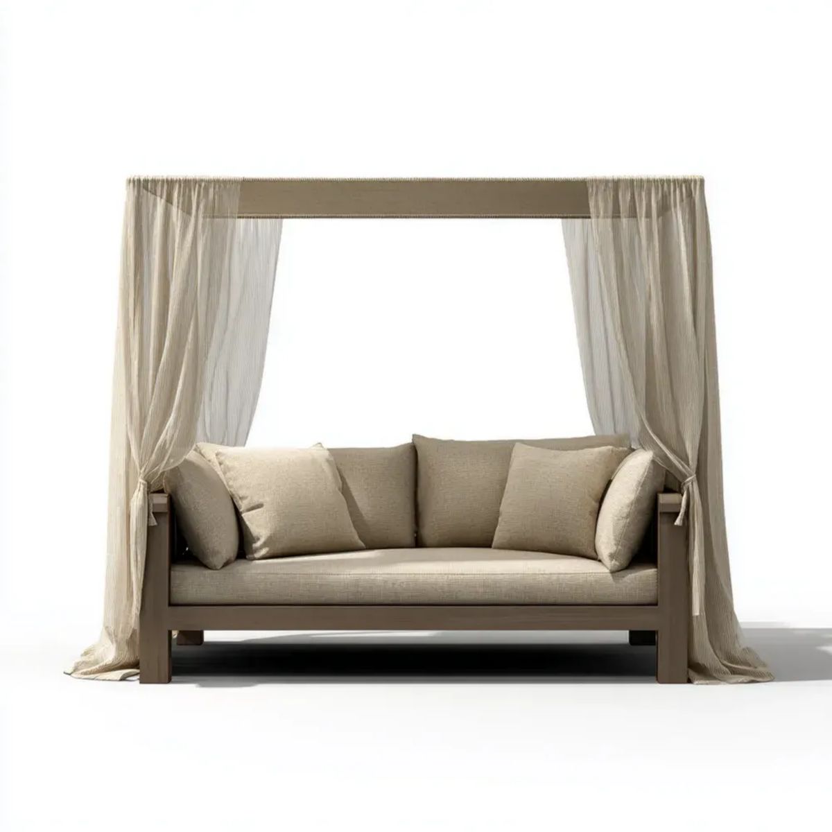 Beżowo-brązowa sofa ogrodowa z baldachimem, aluminium i tkanina poliestrowa, 220 × 95 × 210 cm