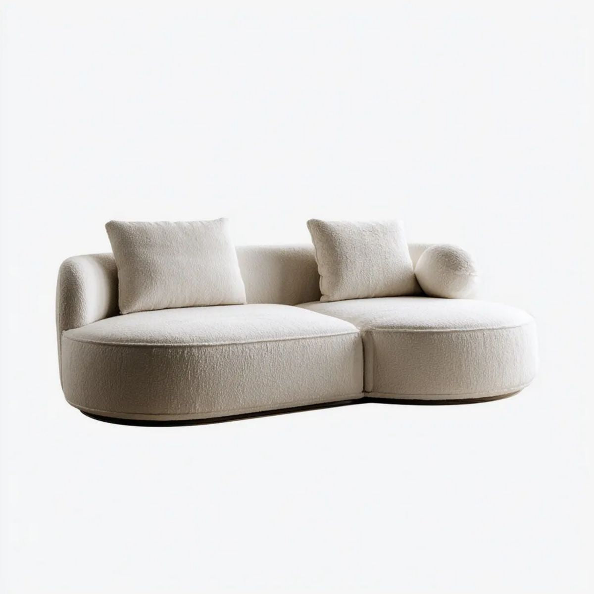 Kremowa sofa dwuosobowa z tapicerką bouclé, owalna, 220 × 105 × 75 cm