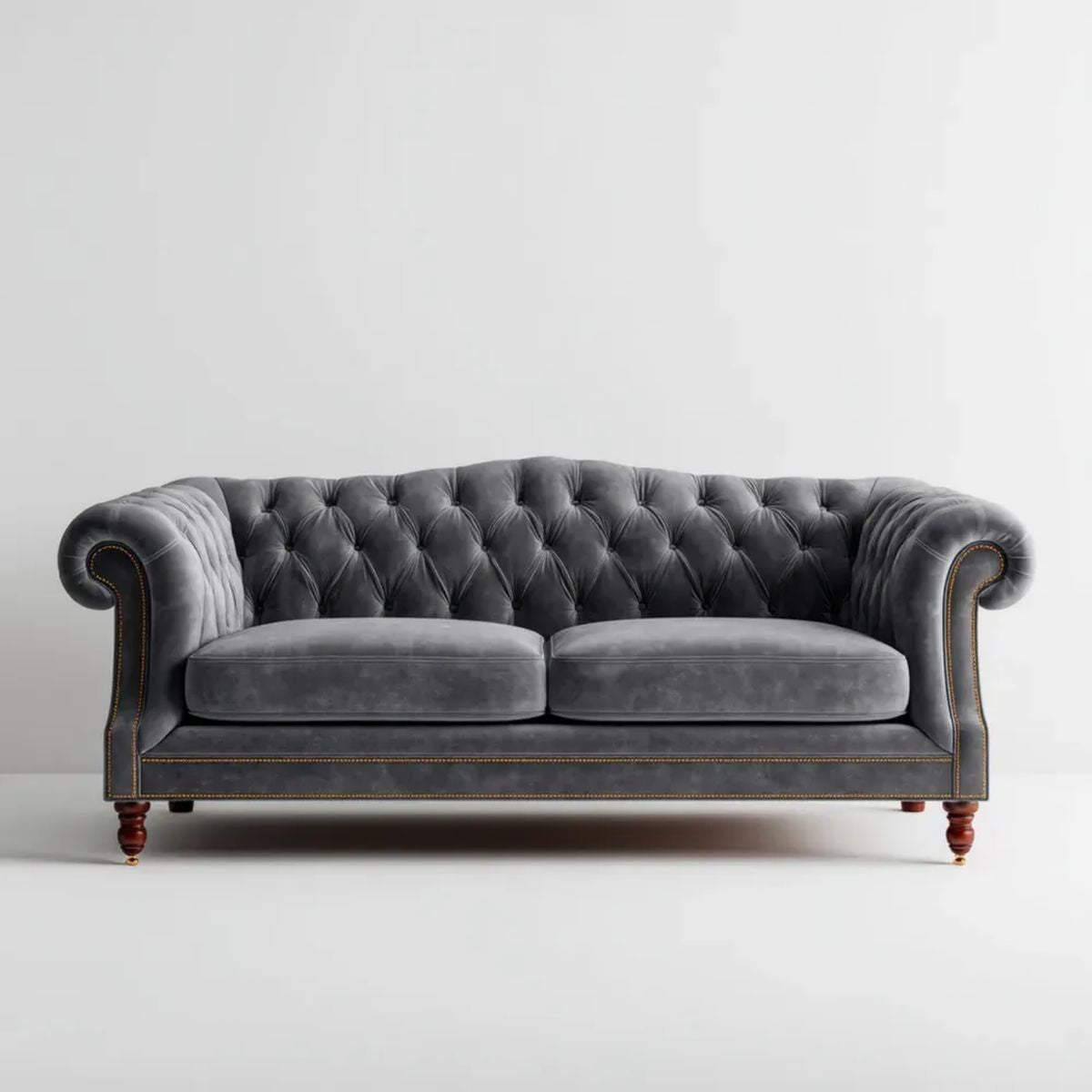 Sofa 3-osobowa Chesterfield grafitowa z aksamitu poliestrowego 220 × 95 × 78 cm