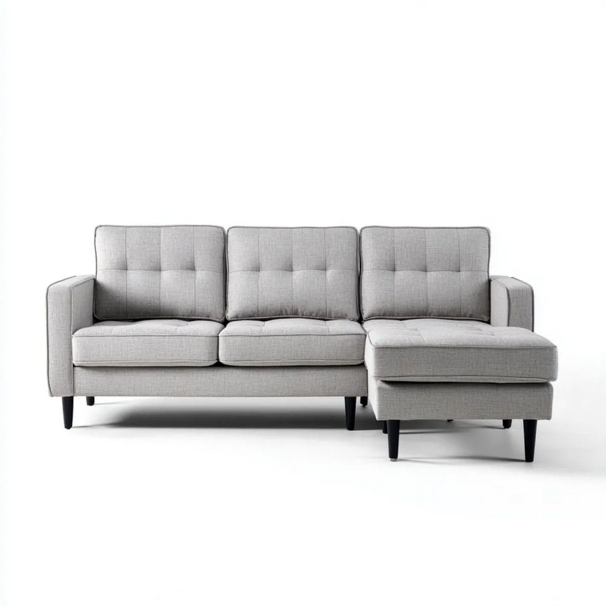 Prawostronna sofa narożna z szezlongiem z poliestru, jasnoszara/czarna, 230 × 150 × 85 cm