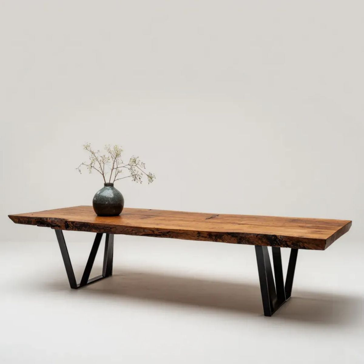 Prostokątny stół drewniany na czarnych stalowych nogach 200 × 100 × 76 cm brązowy