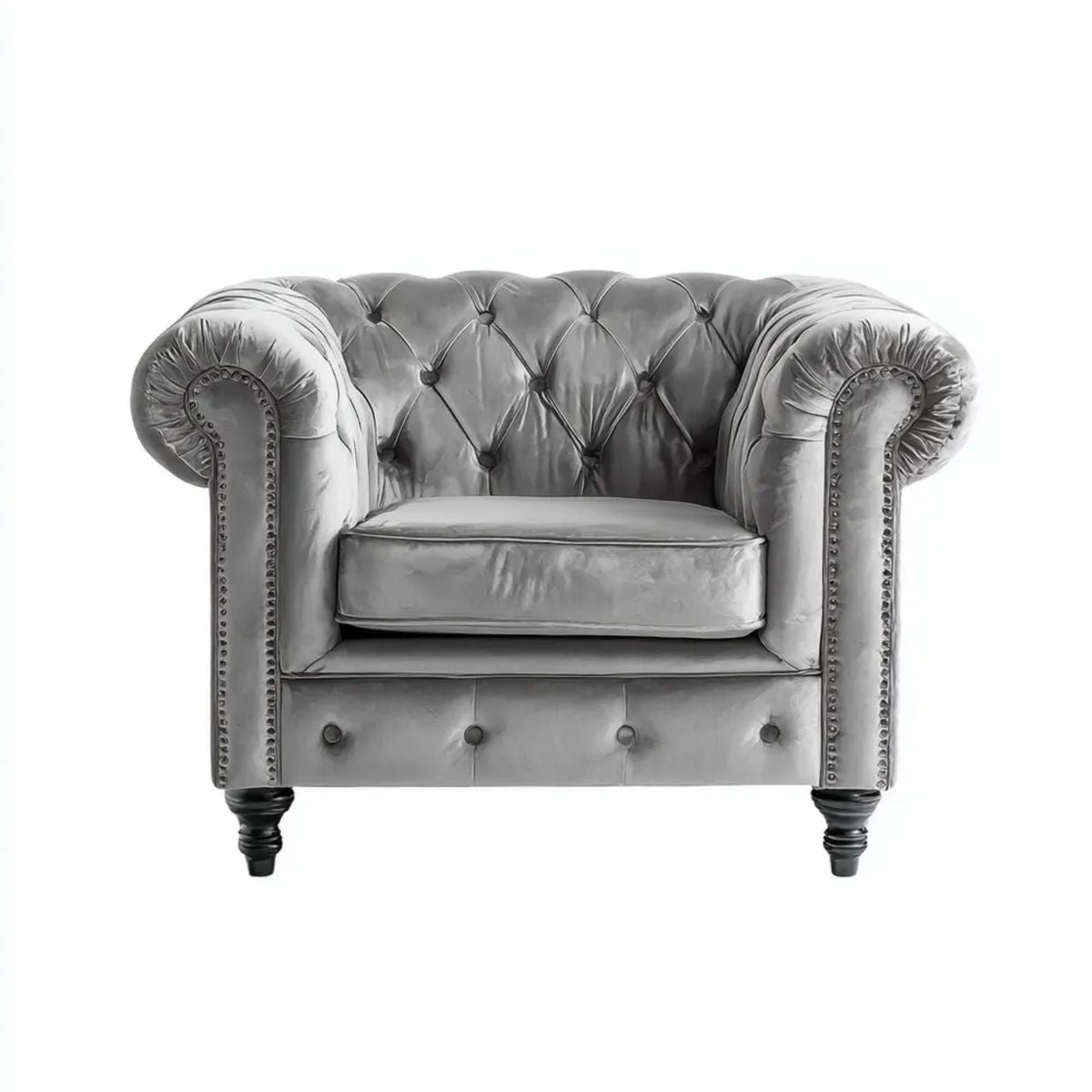 Fotel Chesterfield szary z tapicerką z aksamitu poliestrowego, 120 x 90 x 75 cm
