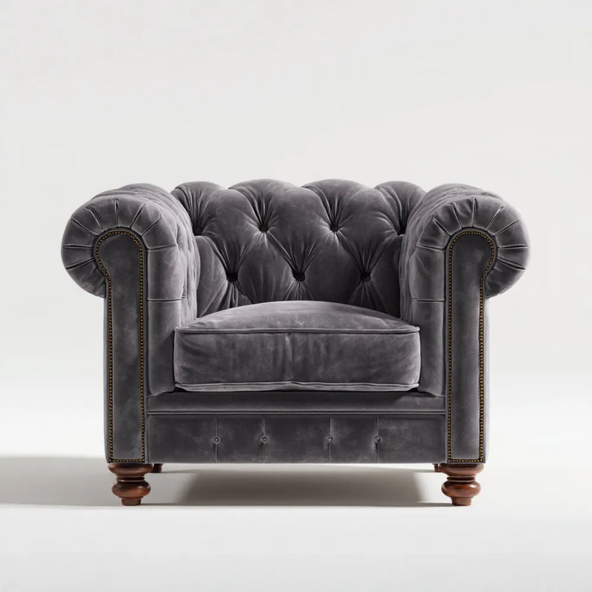 Fotel Chesterfield z weluru poliestrowego, szary, 112 x 96 x 78 cm
