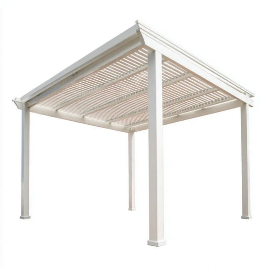 Biała aluminiowa pergola ogrodowa 300 × 300 × 230 cm z listwowym dachem