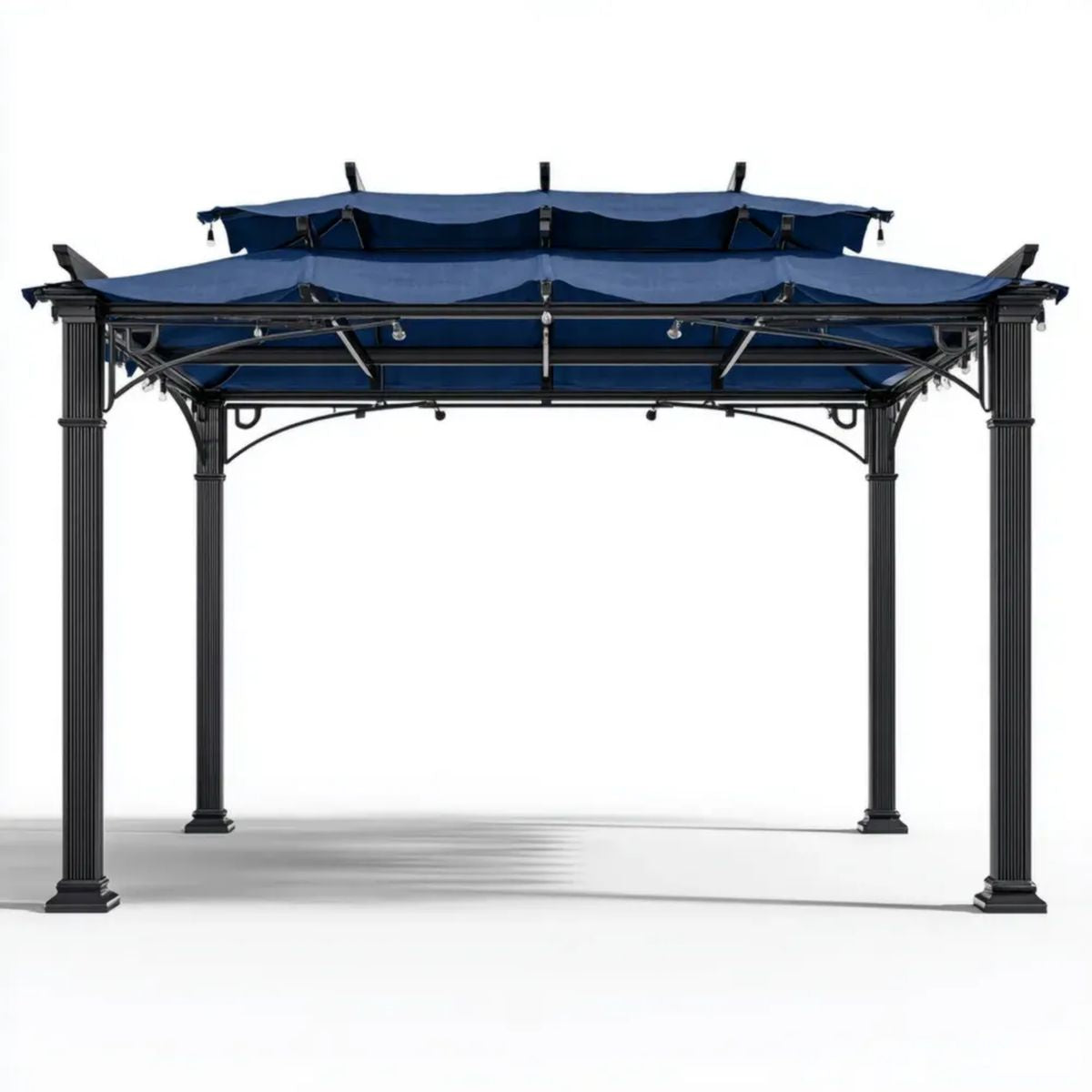 Prostokątna altana ogrodowa aluminiowa z rozsuwanym dachem 300 x 400 x 270 cm czarno-granatowa