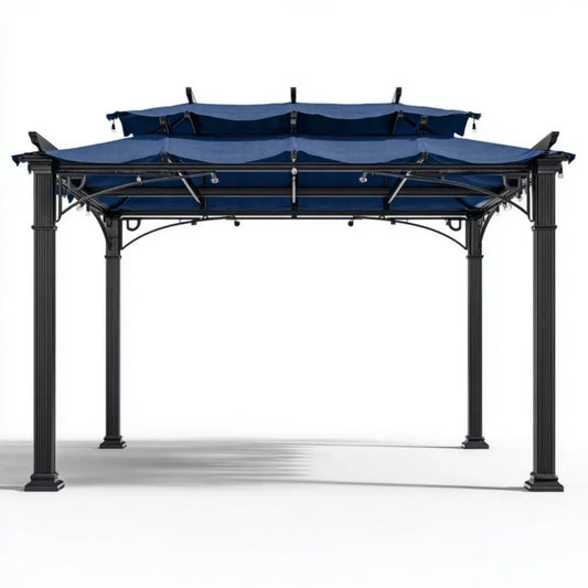 Prostokątna altana ogrodowa aluminiowa z rozsuwanym dachem 300 x 400 x 270 cm czarno-granatowa