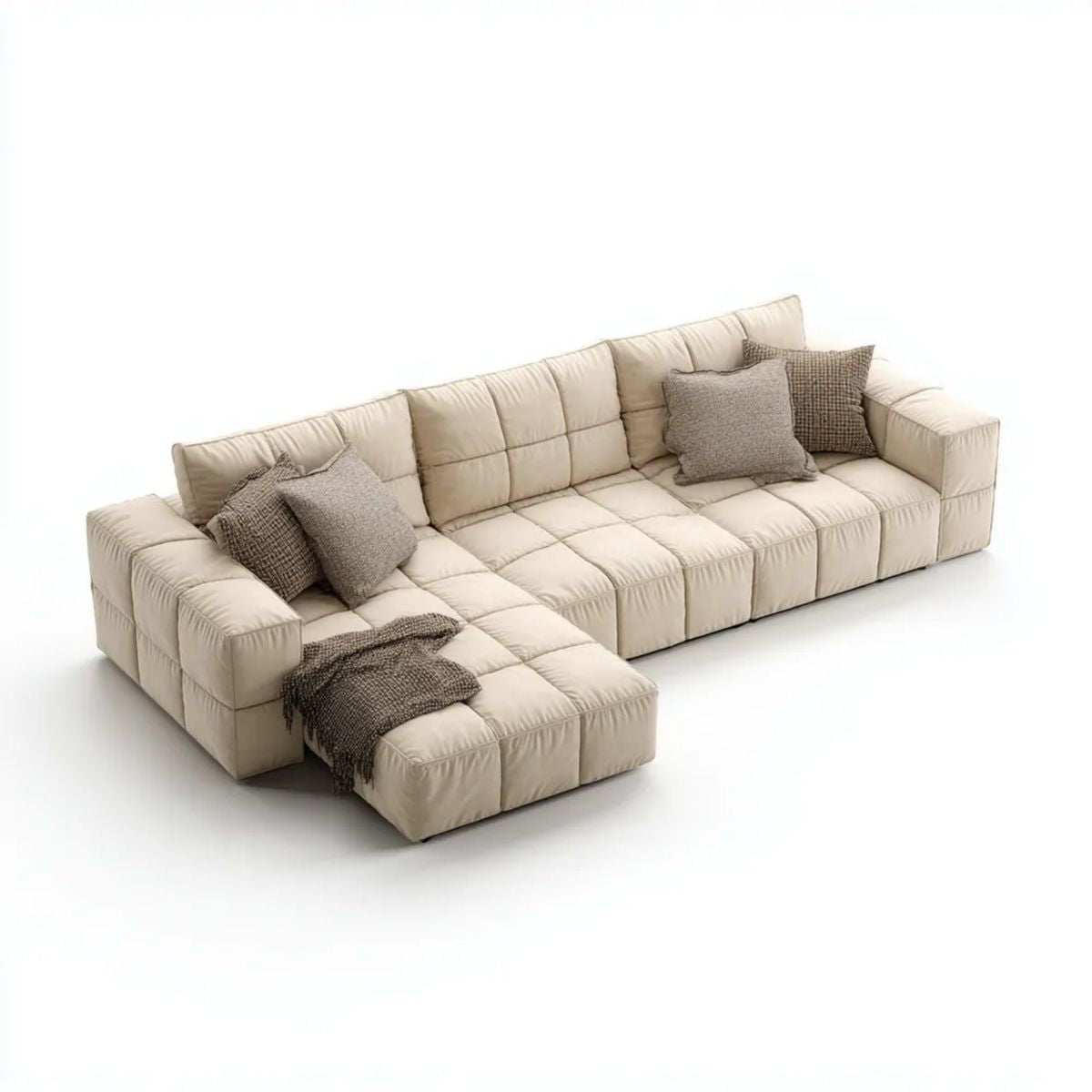 Kremowa modułowa sofa narożna 4-osobowa w kształcie L z tapicerką poliestrową, 330 × 190 × 85 cm