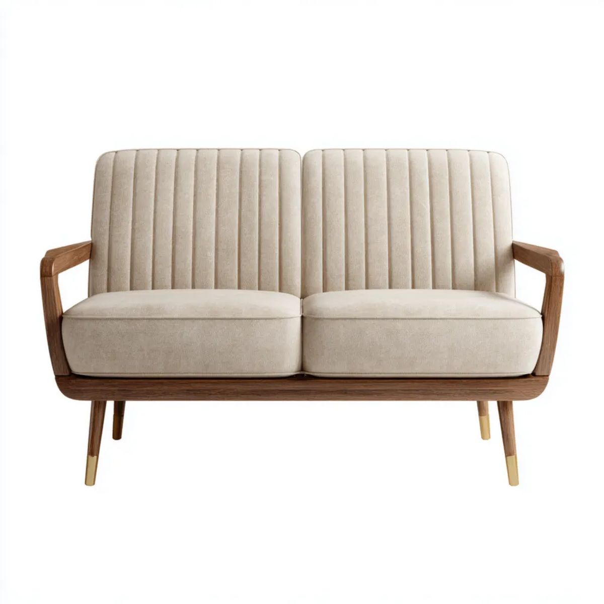 Dwuosobowa sofa beżowa z tkaniny na drewnianej ramie 140 x 78 x 80 cm