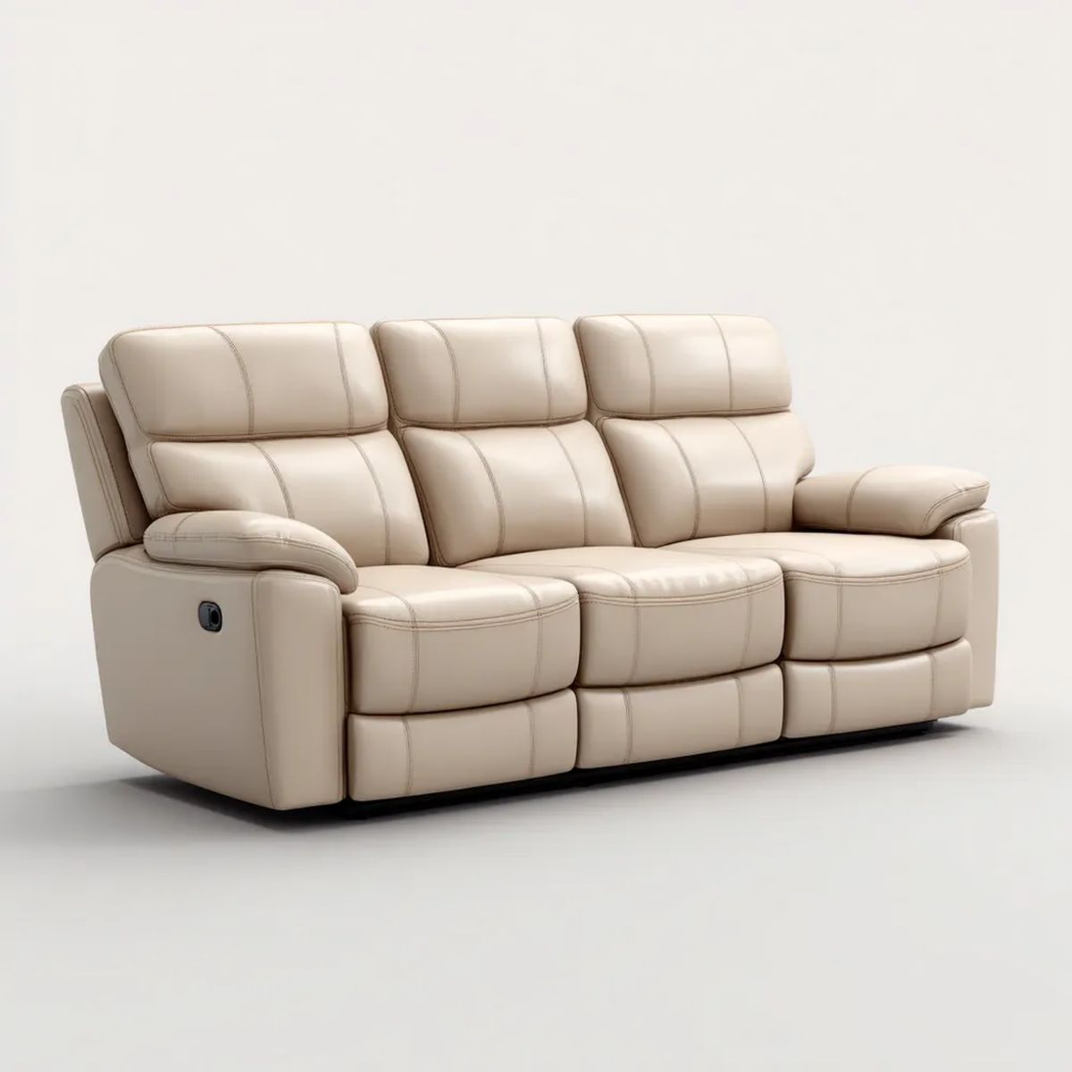 Beżowa sofa trzyosobowa tapicerowana PU z elektryczną funkcją relaksu, 210 × 95 × 102 cm