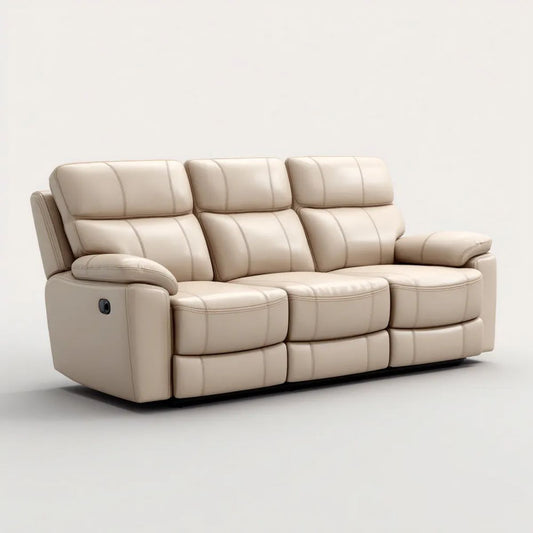 Beżowa sofa trzyosobowa tapicerowana PU z elektryczną funkcją relaksu, 210 × 95 × 102 cm