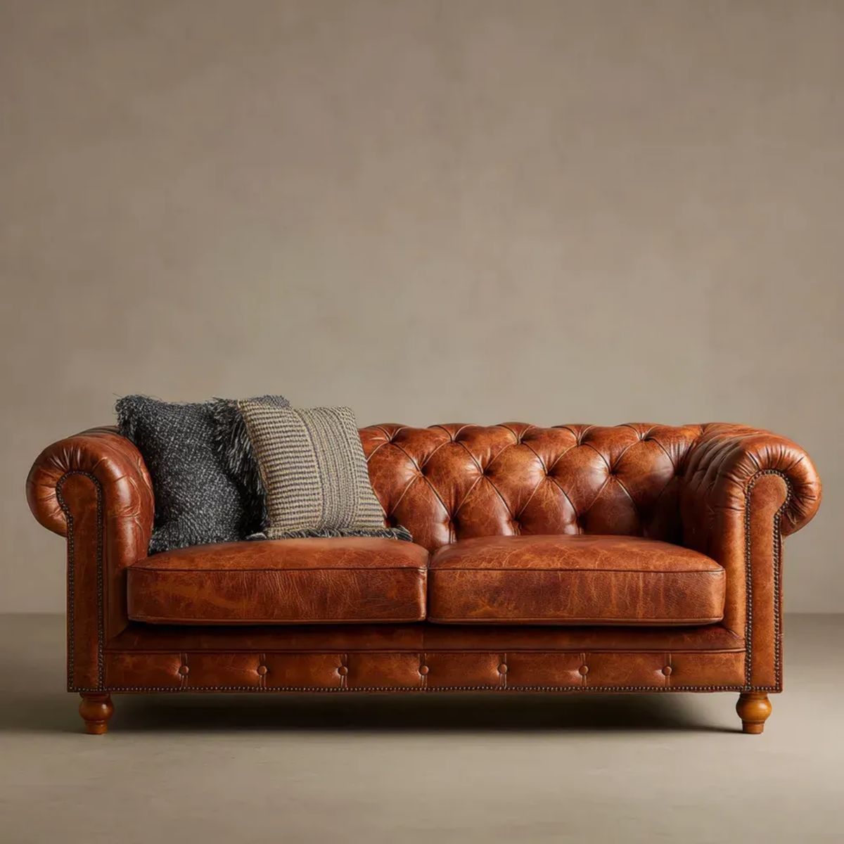 Dwuosobowa sofa Chesterfield brązowa z tapicerką z PU, 180 × 90 × 78 cm