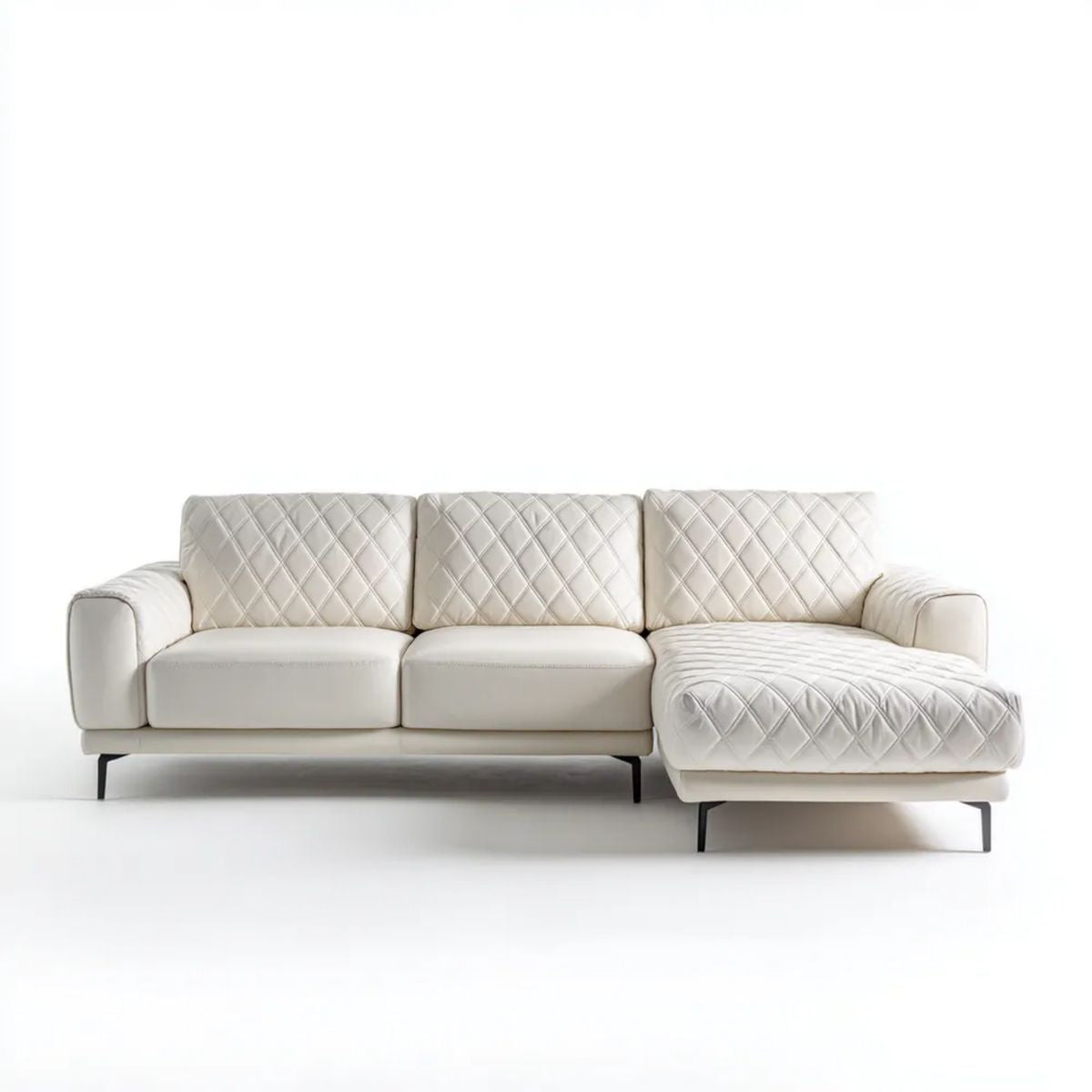 Kremowa sofa narożna z prawym szezlongiem, tapicerka PU, 270 x 160 x 85 cm