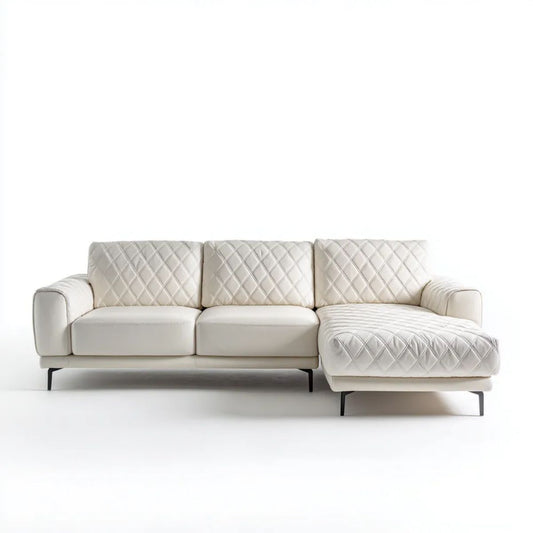 Kremowa sofa narożna z prawym szezlongiem, tapicerka PU, 270 x 160 x 85 cm