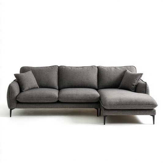 Sofa narożna z prawostronnym szezlongiem z tkaniny, ciemnoszara/czarna, 250 × 160 × 85 cm