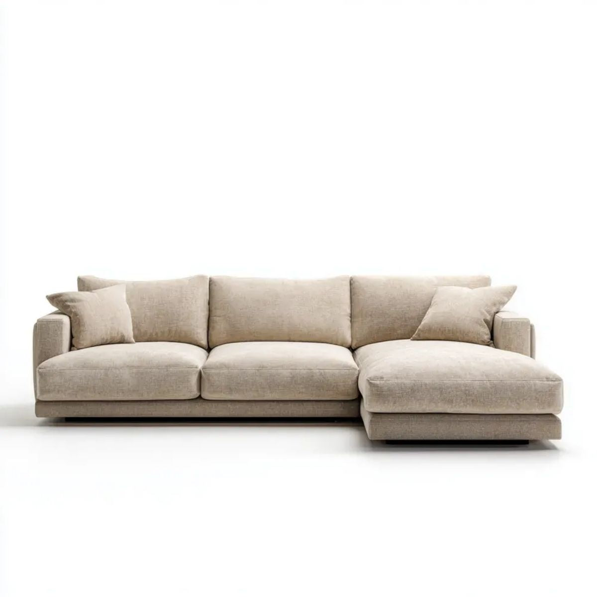 Prawostronna sofa narożna 3-osobowa w kształcie L, beżowa, z poliestru, 290 x 170 x 85 cm