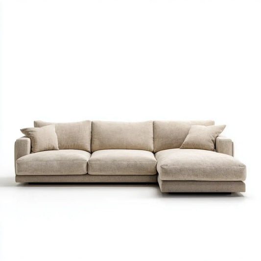 Prawostronna sofa narożna 3-osobowa w kształcie L, beżowa, z poliestru, 290 x 170 x 85 cm
