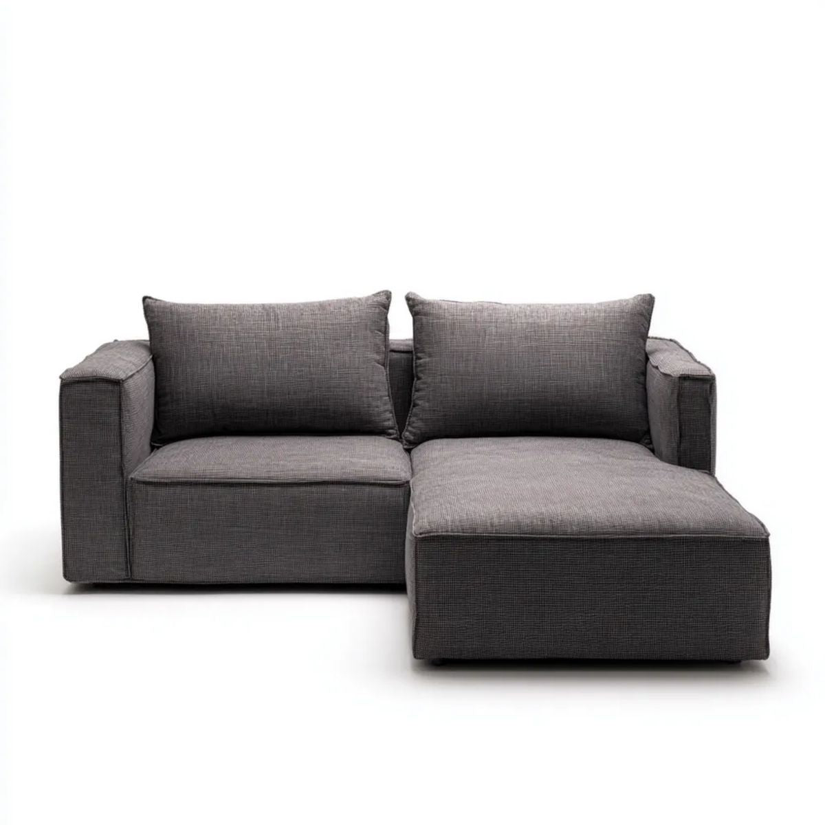 Szara sofa narożna 3-osobowa z prawostronnym szezlongiem, tapicerka poliestrowa, 210 × 145 × 85 cm