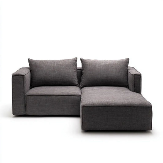 Szara sofa narożna 3-osobowa z prawostronnym szezlongiem, tapicerka poliestrowa, 210 × 145 × 85 cm