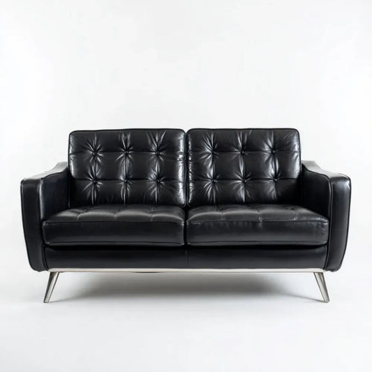 Dwuosobowa sofa ze skóry syntetycznej PU, czarna, 145 × 80 × 85 cm
