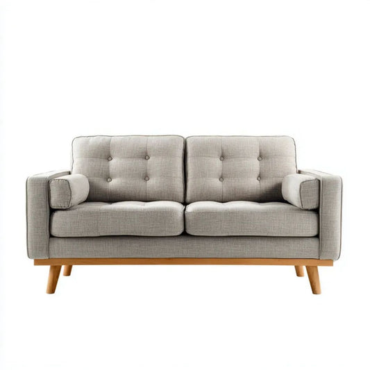 Sofa dwuosobowa jasnoszara z poliestrową tapicerką i drewnianymi nogami, 160 × 85 × 84 cm