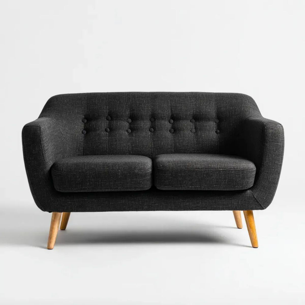 Dwuosobowa sofa czarna z tapicerką tekstylną i drewnianymi nogami, 120 x 75 x 83 cm