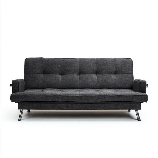 Grafitowa sofa rozkładana 3-osobowa z tapicerką poliestrową 180 x 84 x 82 cm