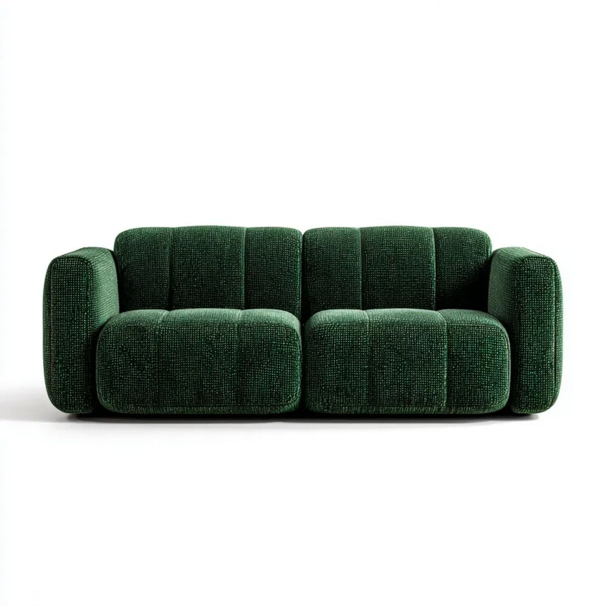 Ciemnozielona sofa dwuosobowa z tapicerką poliestrową 180 × 95 × 72 cm, zaokrąglona forma