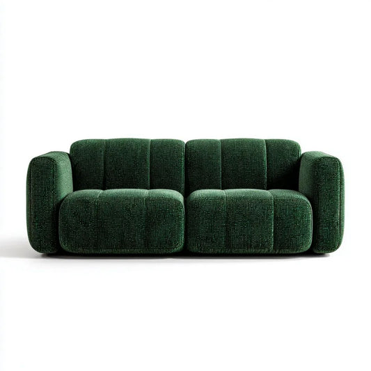 Ciemnozielona sofa dwuosobowa z tapicerką poliestrową 180 × 95 × 72 cm, zaokrąglona forma