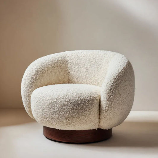 Fotel wypoczynkowy bouclé ecru z poliestru 80 × 75 × 72 cm z ciemnobrązową podstawą