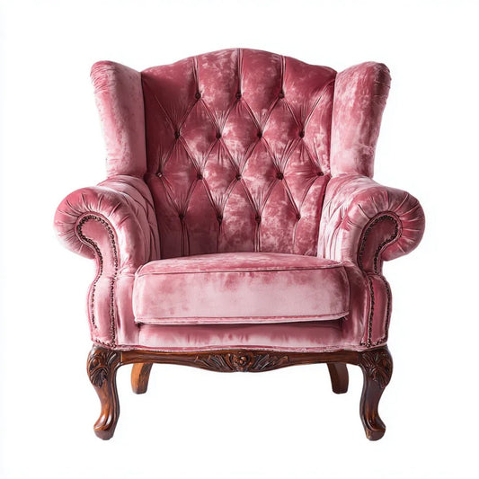 Fotel uszak Chesterfield różowy aksamit poliestrowy lite drewno 80 x 90 x 110 cm
