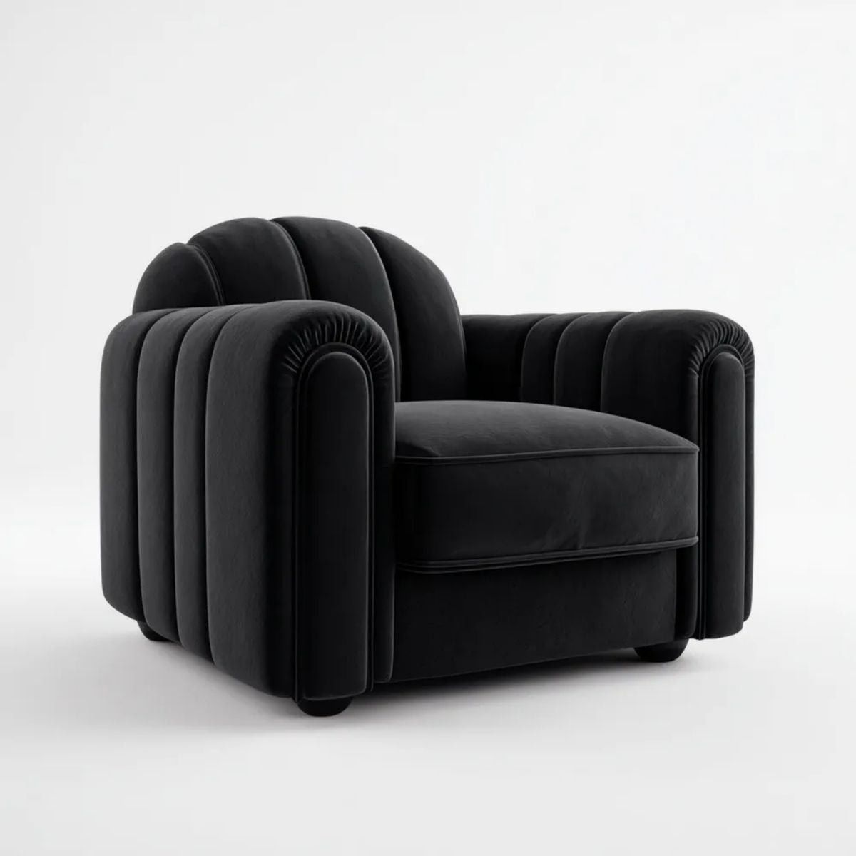 Czarny fotel wypoczynkowy z weluru poliestrowego 95 × 86 × 76 cm