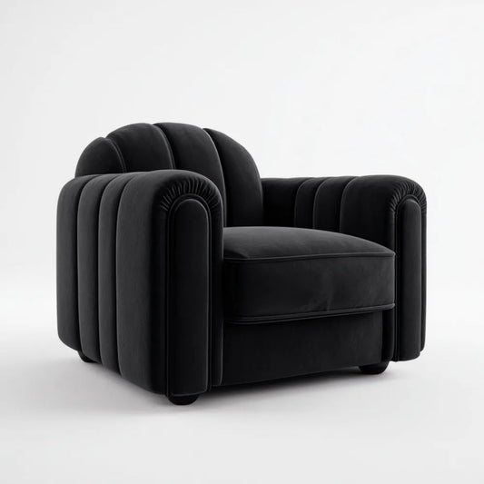 Czarny fotel wypoczynkowy z weluru poliestrowego 95 × 86 × 76 cm