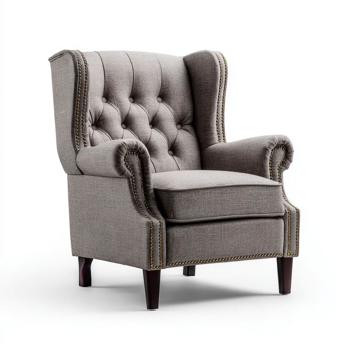 Fotel uszak Chesterfield szary z tapicerką poliestrową, 82 × 90 × 105 cm