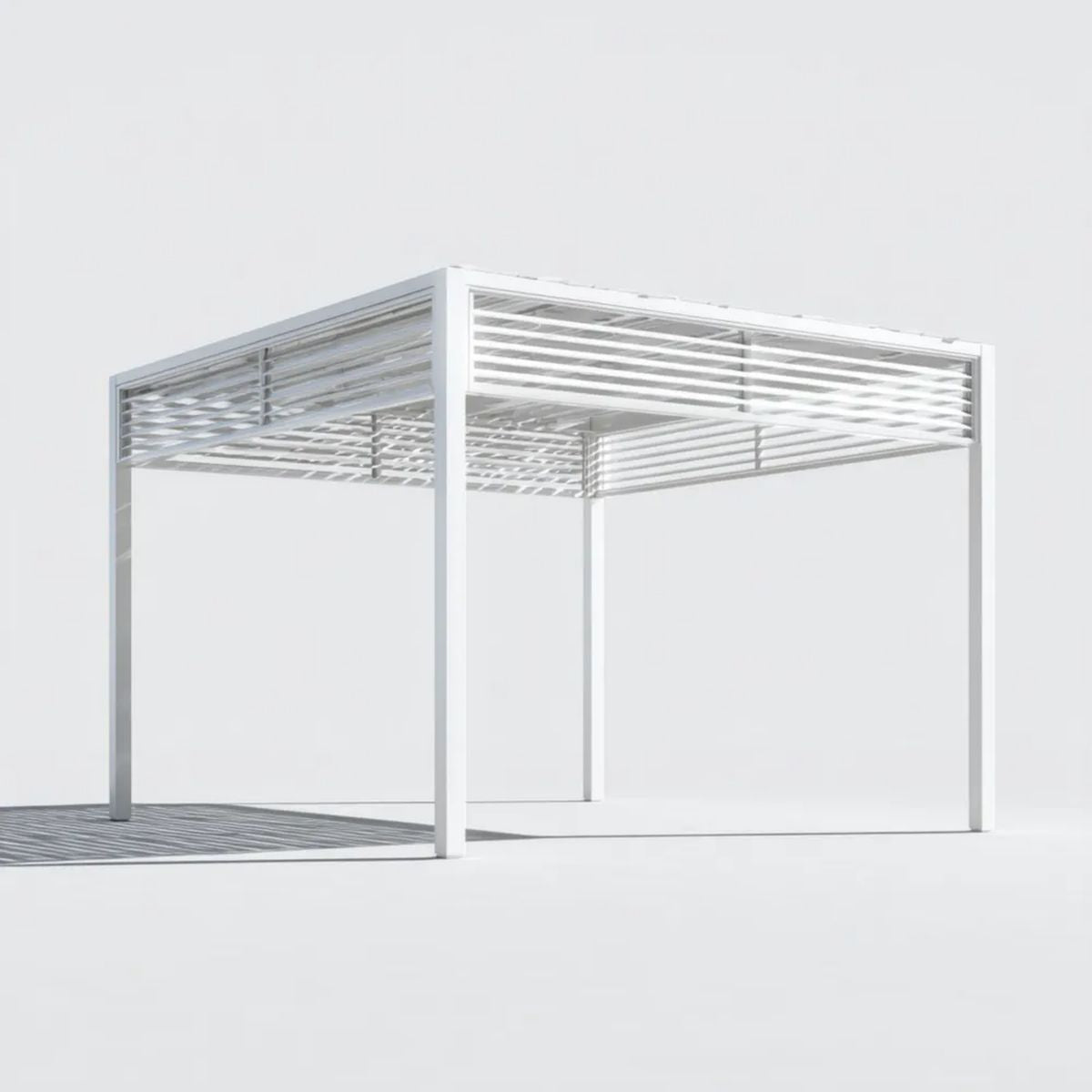 Biała aluminiowa pergola ogrodowa 300 x 300 x 230 cm z ażurowym dachem