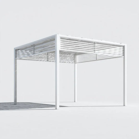 Biała aluminiowa pergola ogrodowa 300 x 300 x 230 cm z ażurowym dachem