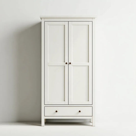 Biała szafa ubraniowa z płyty MDF 80 x 50 x 180 cm, 2 drzwi i szuflada