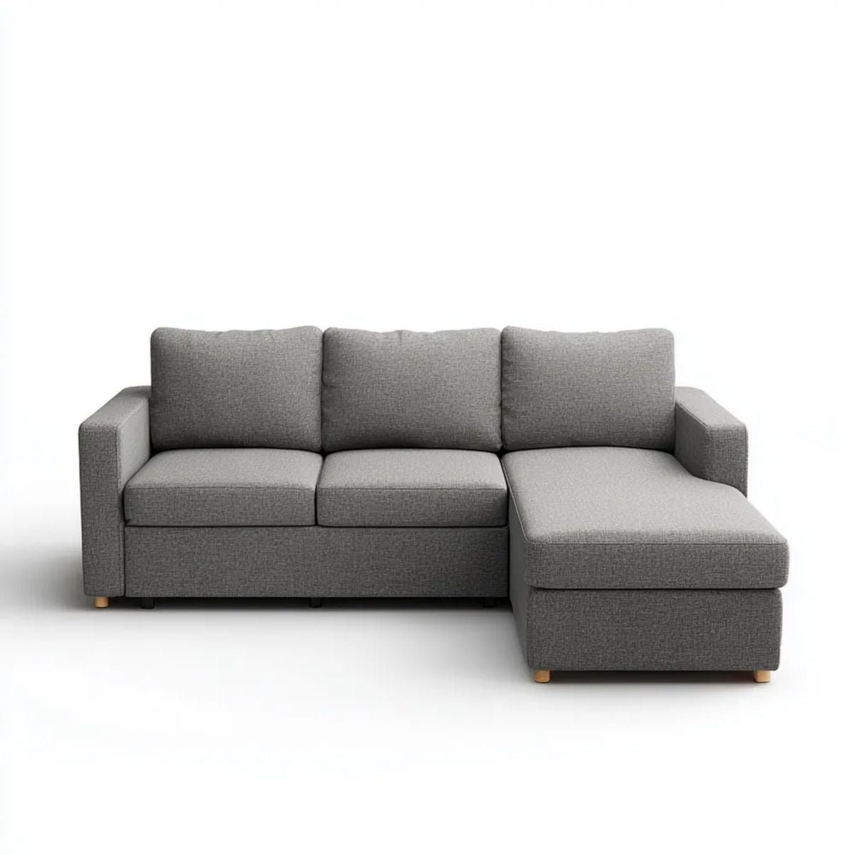 Prawostronna sofa narożna w kształcie L z poliestru, szara, 240 x 150 x 85 cm