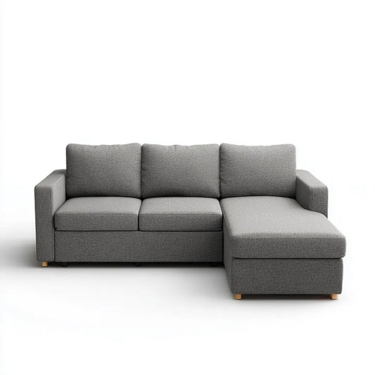 Prawostronna sofa narożna w kształcie L z poliestru, szara, 240 x 150 x 85 cm