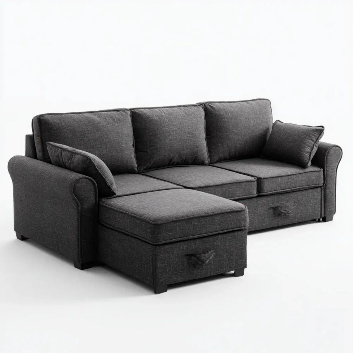 Rozkładana sofa narożna w kształcie L z pufą, grafitowa, poliestrowa, 245 × 160 × 90 cm