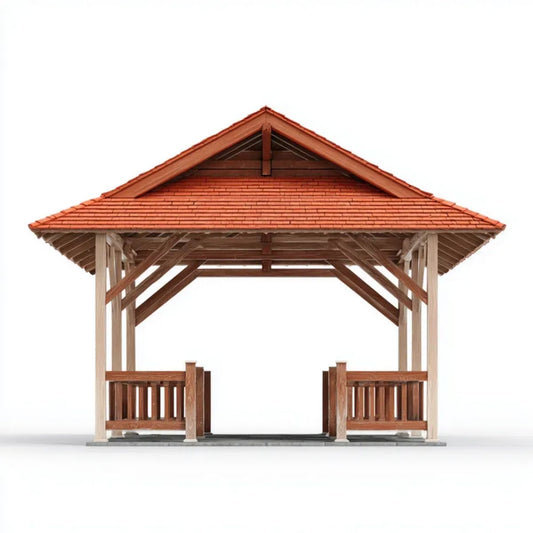 Zewnętrzna altana prostokątna z drewna brązowa 400 × 300 × 320 cm z dachem ceramicznym