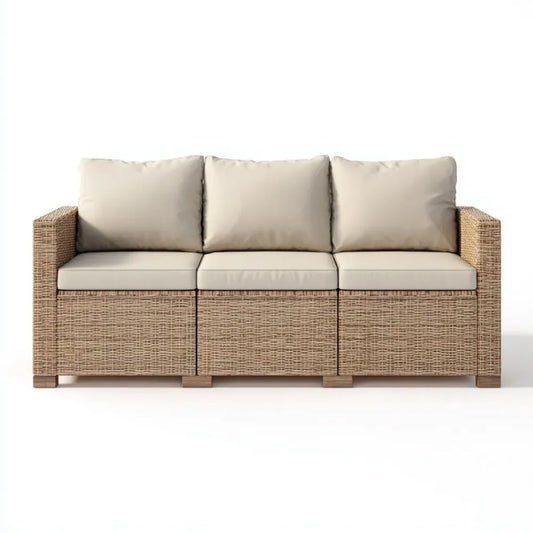 3-osobowa sofa ogrodowa z technorattanu, beżowo-naturalna, 210 x 75 x 80 cm