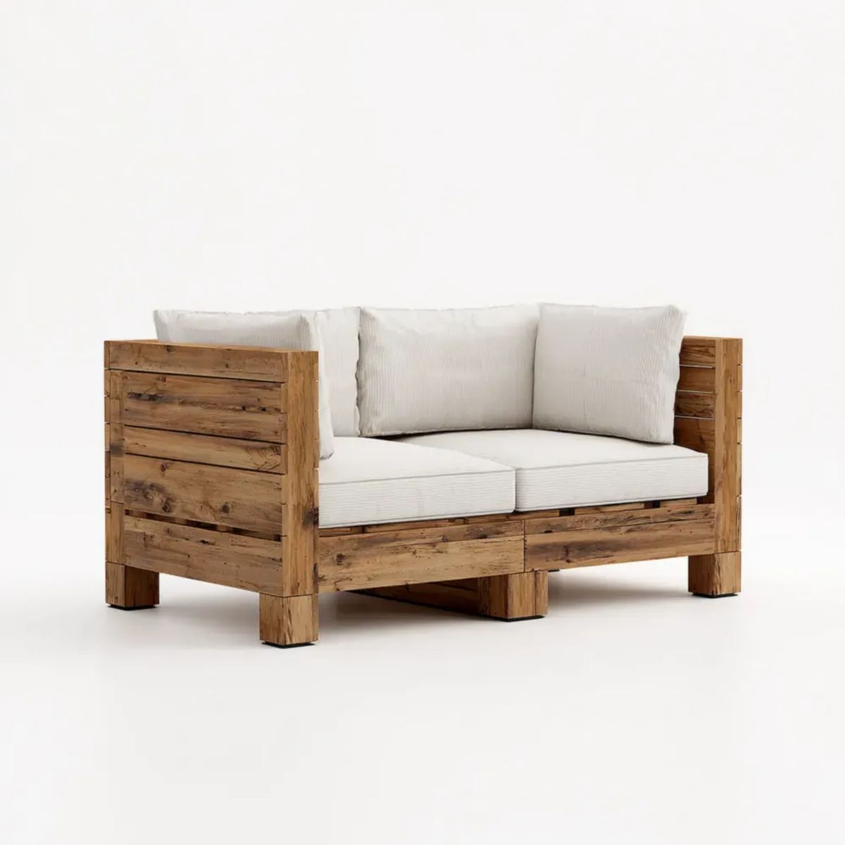 Dwuosobowa drewniana sofa ogrodowa z poduszkami, brązowo-kremowa, 140 x 80 x 75 cm