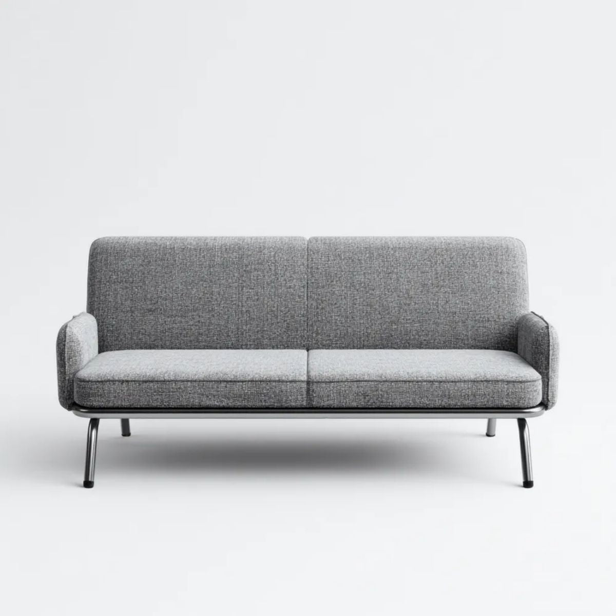 Dwuosobowa sofa z tkaniny poliestrowej na stalowych nogach, szaro-czarna, 150 x 75 x 80 cm