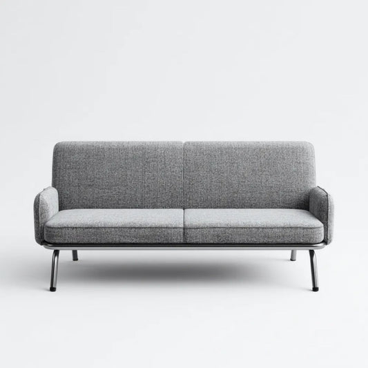 Dwuosobowa sofa z tkaniny poliestrowej na stalowych nogach, szaro-czarna, 150 x 75 x 80 cm